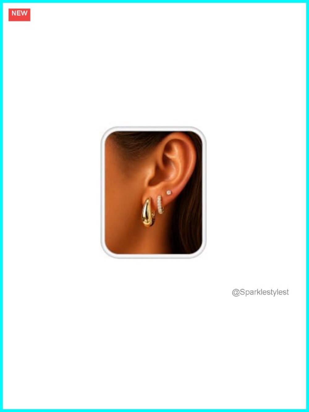 14K Gold Plated Earring Set 3 Pairs Huggie Hoop & CZ Stud Hypoallergenic